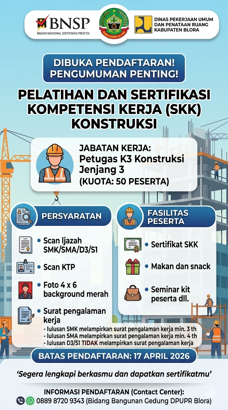 Tingkatkan Kualitas Infrastruktur, DPUPR Blora  Gelar Pelatihan dan Sertifikasi SKK Konstruksi